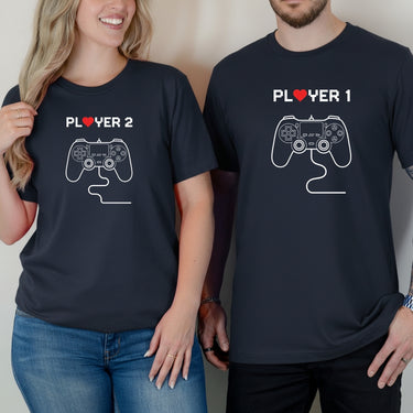 Funny Player 1 Player 2 Gamer Matching T-Shirts For Couples